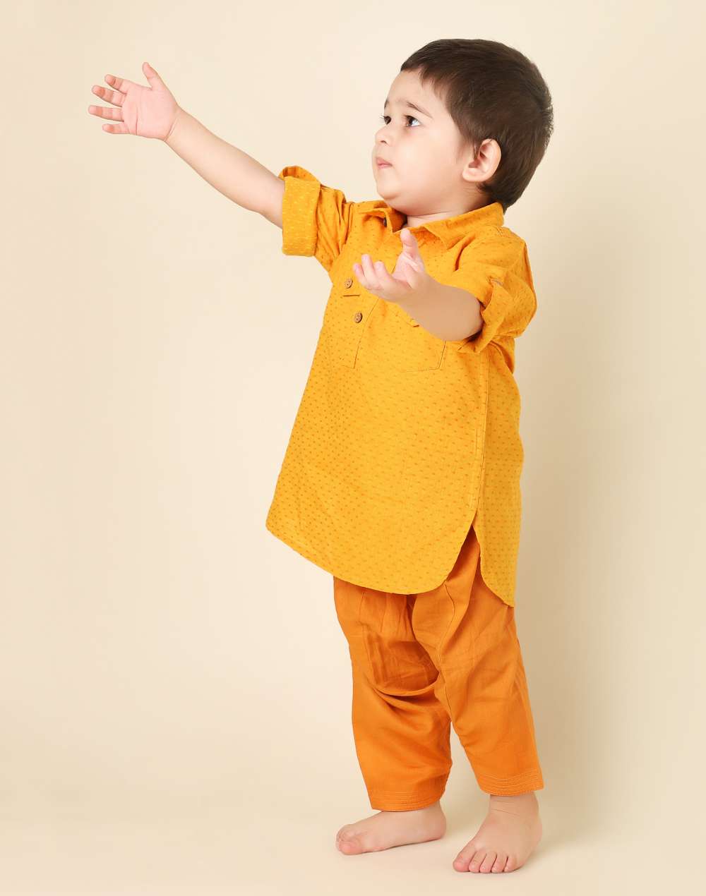 Yellow Cotton Dobby Kurta Set