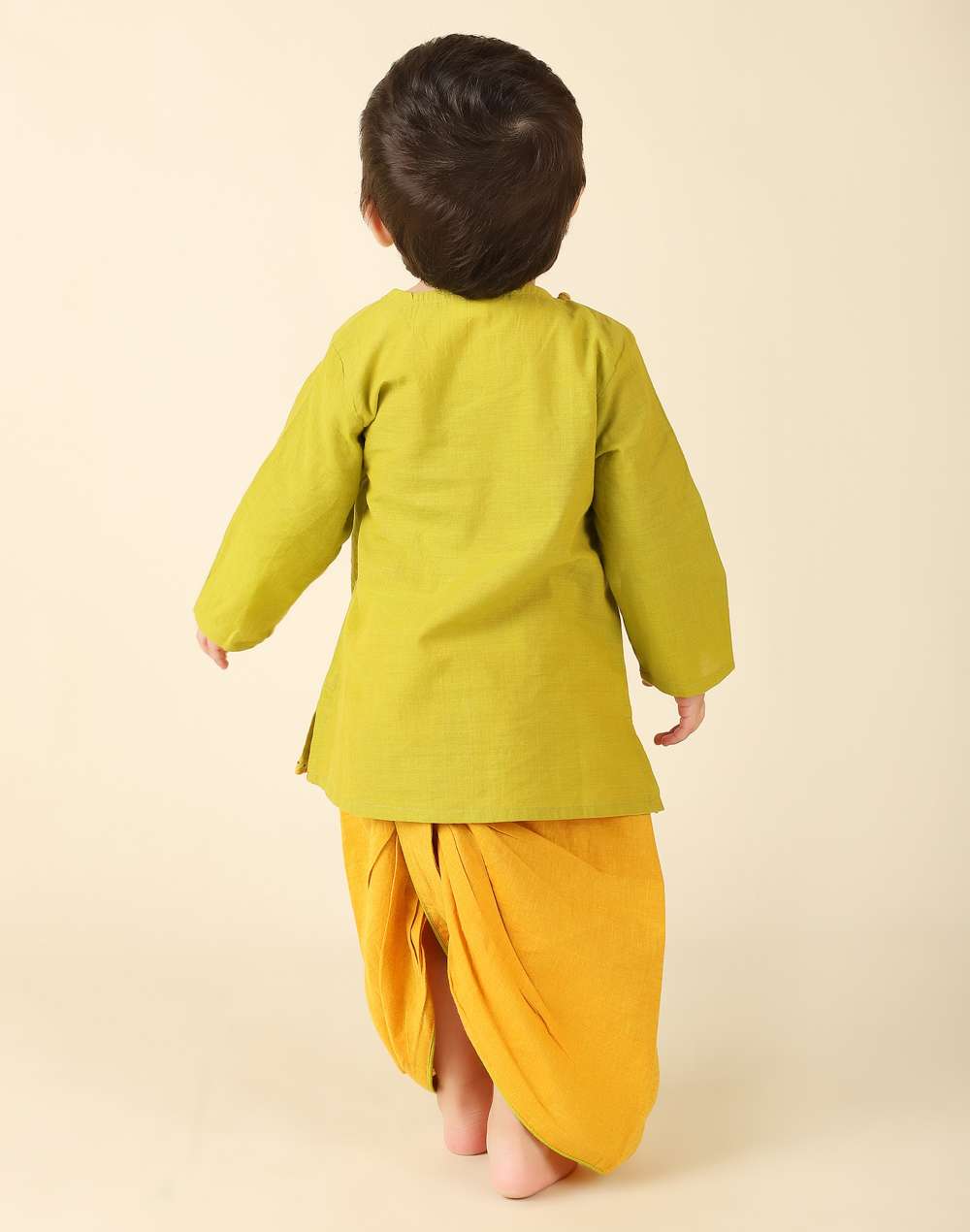 Green Cotton Embroidered Dhoti Set