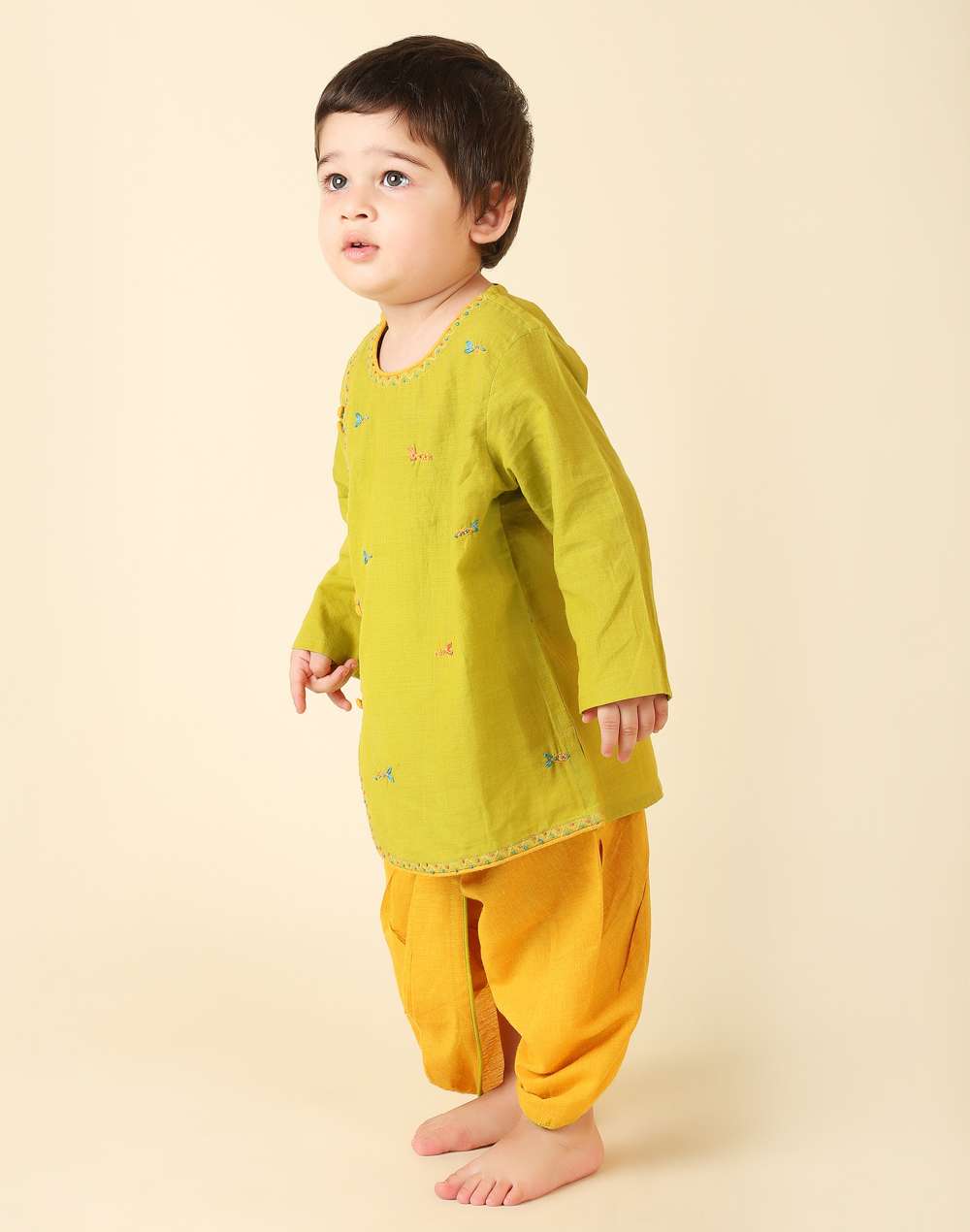Green Cotton Embroidered Dhoti Set