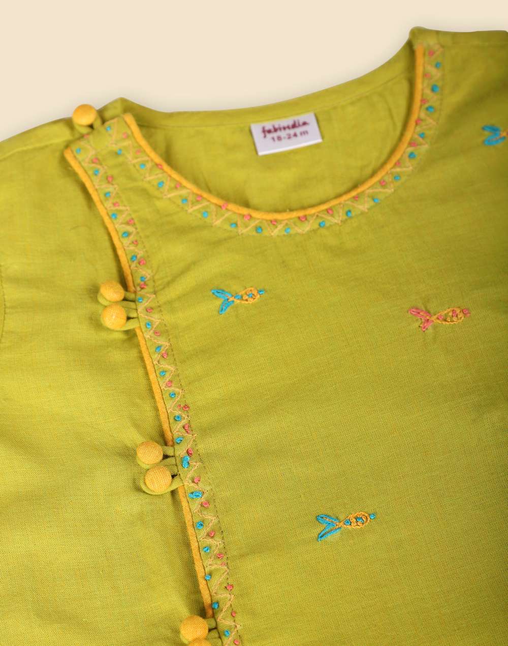 Green Cotton Embroidered Dhoti Set