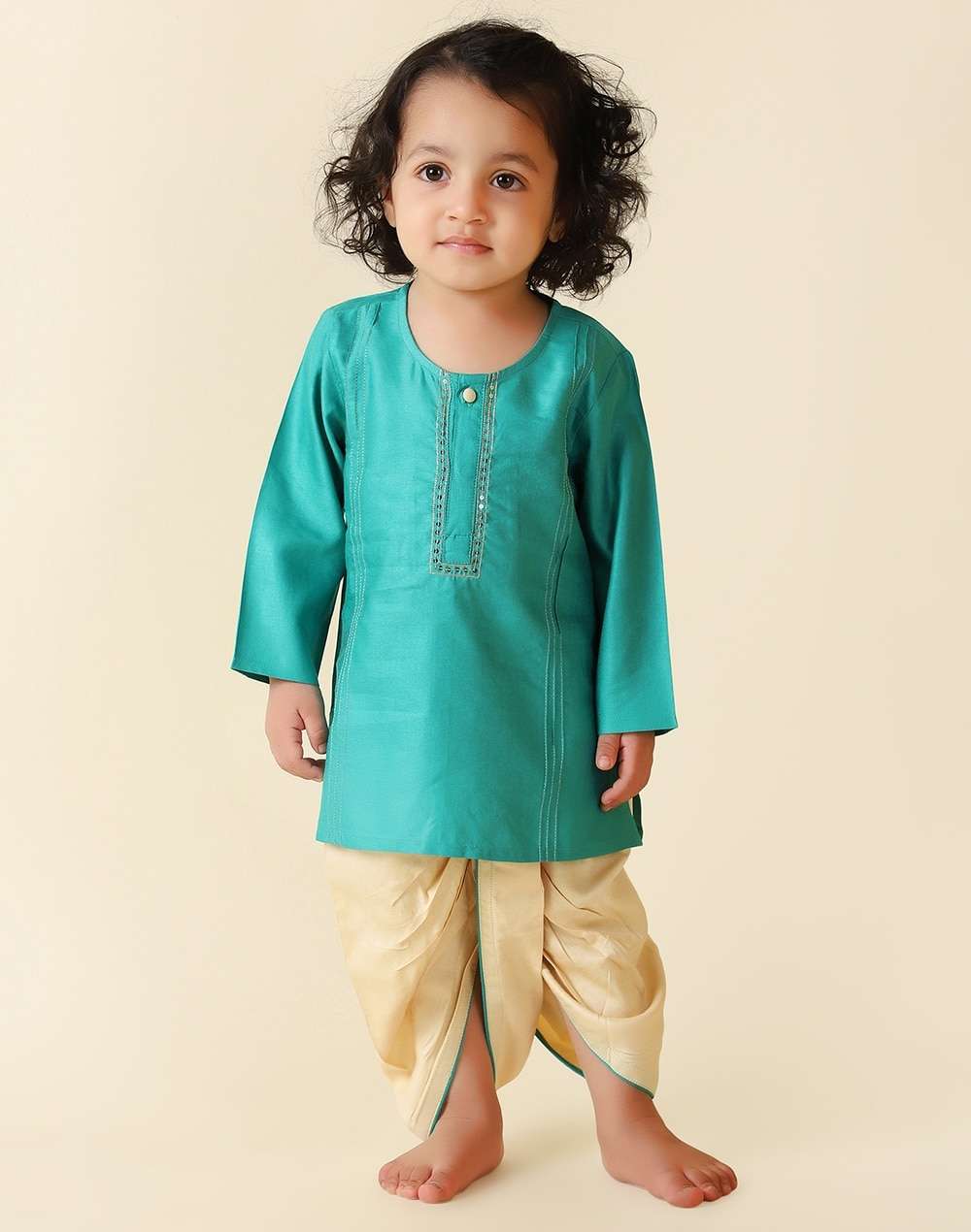 Embroidered Full Sleeves Viscose Blend Dhoti Set