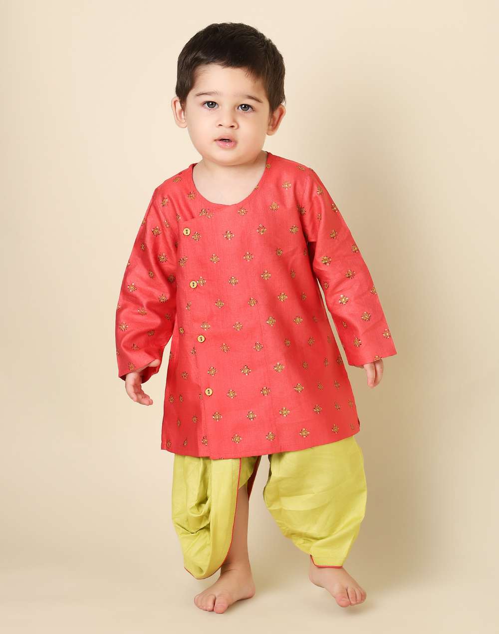 Red Viscose Silk Printed Dhoti Set