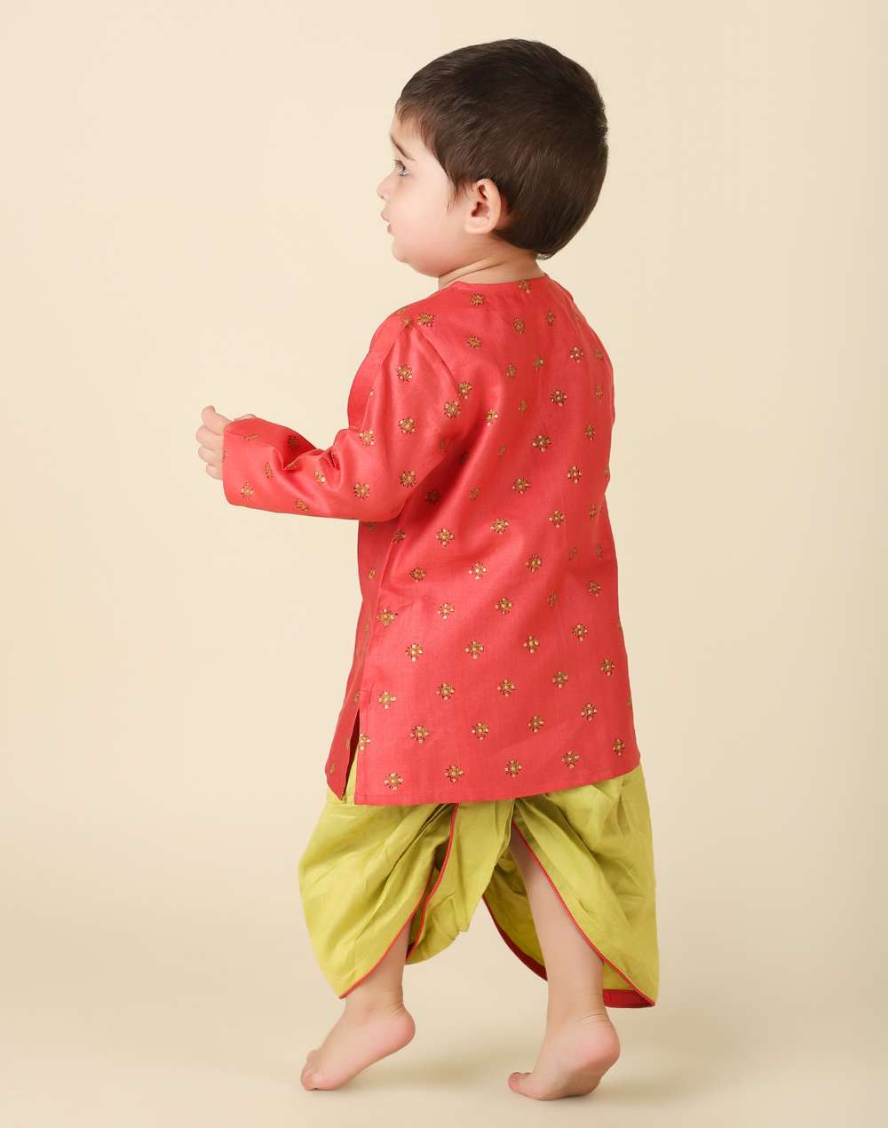 Red Viscose Silk Printed Dhoti Set