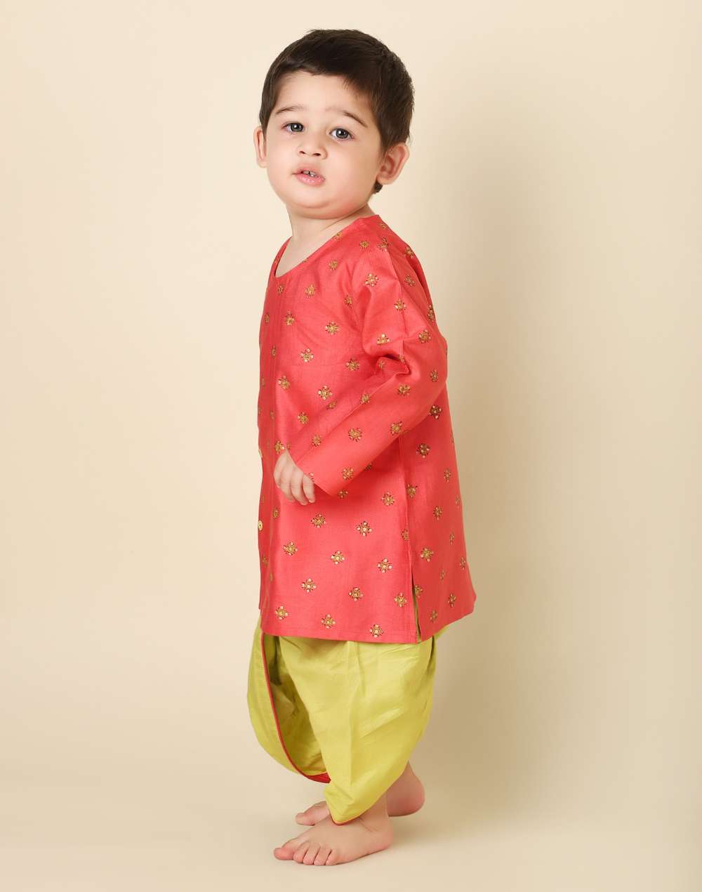 Red Viscose Silk Printed Dhoti Set
