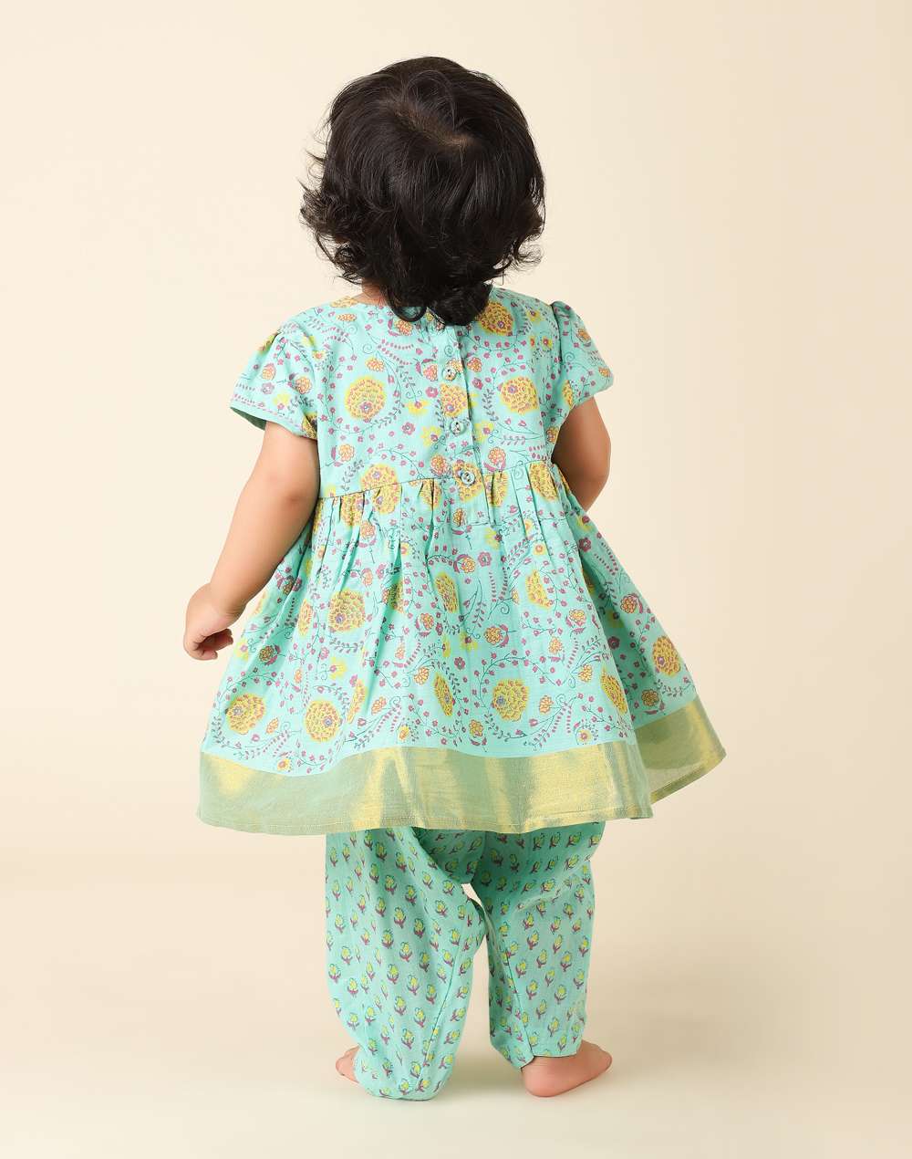 Turquoise Cotton Printed Salwar Set