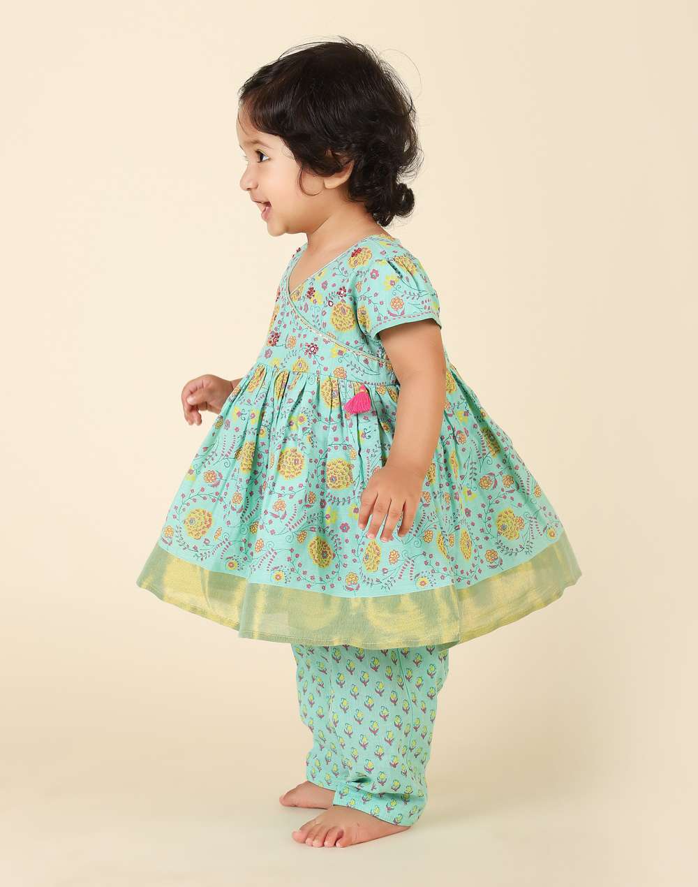 Turquoise Cotton Printed Salwar Set