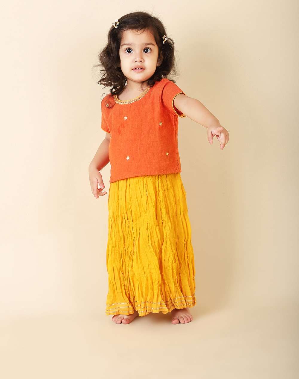 Round Neck Cotton Embroidered Lehenga Set