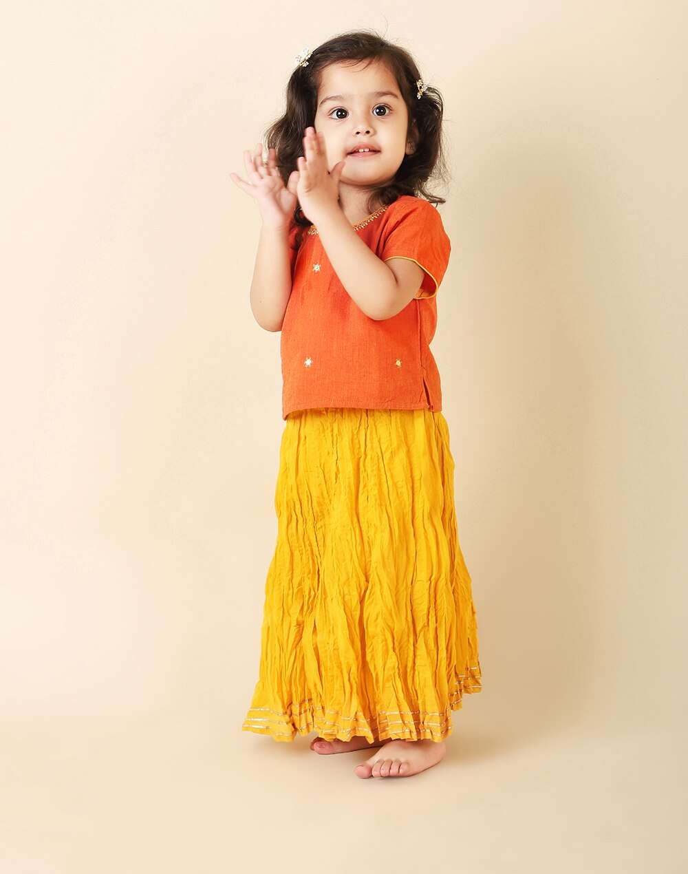 Round Neck Cotton Embroidered Lehenga Set