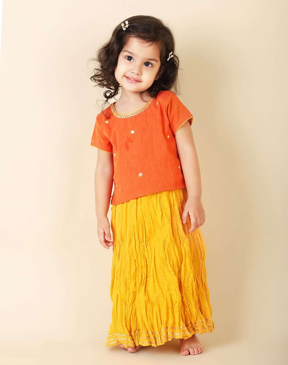 Round Neck Cotton Embroidered Lehenga Set