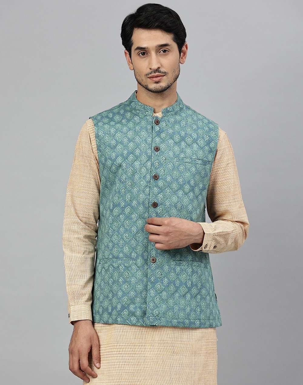 Cut Jacket Buy Cotton Printed Nehru Jacket for Men Online at Fabindia | 10727298
