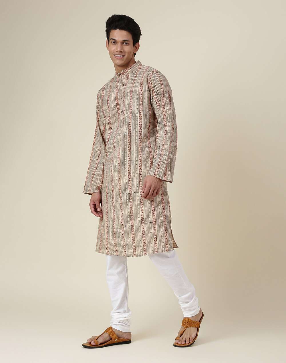 Chinese Collar Cotton Printed Long Kurta