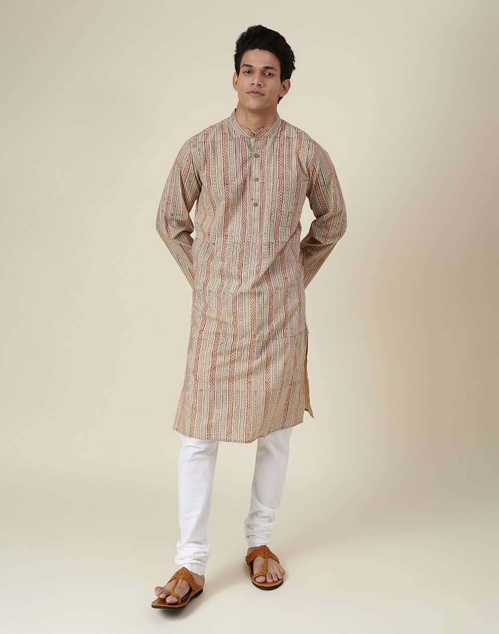 Chinese Collar Cotton Printed Long Kurta