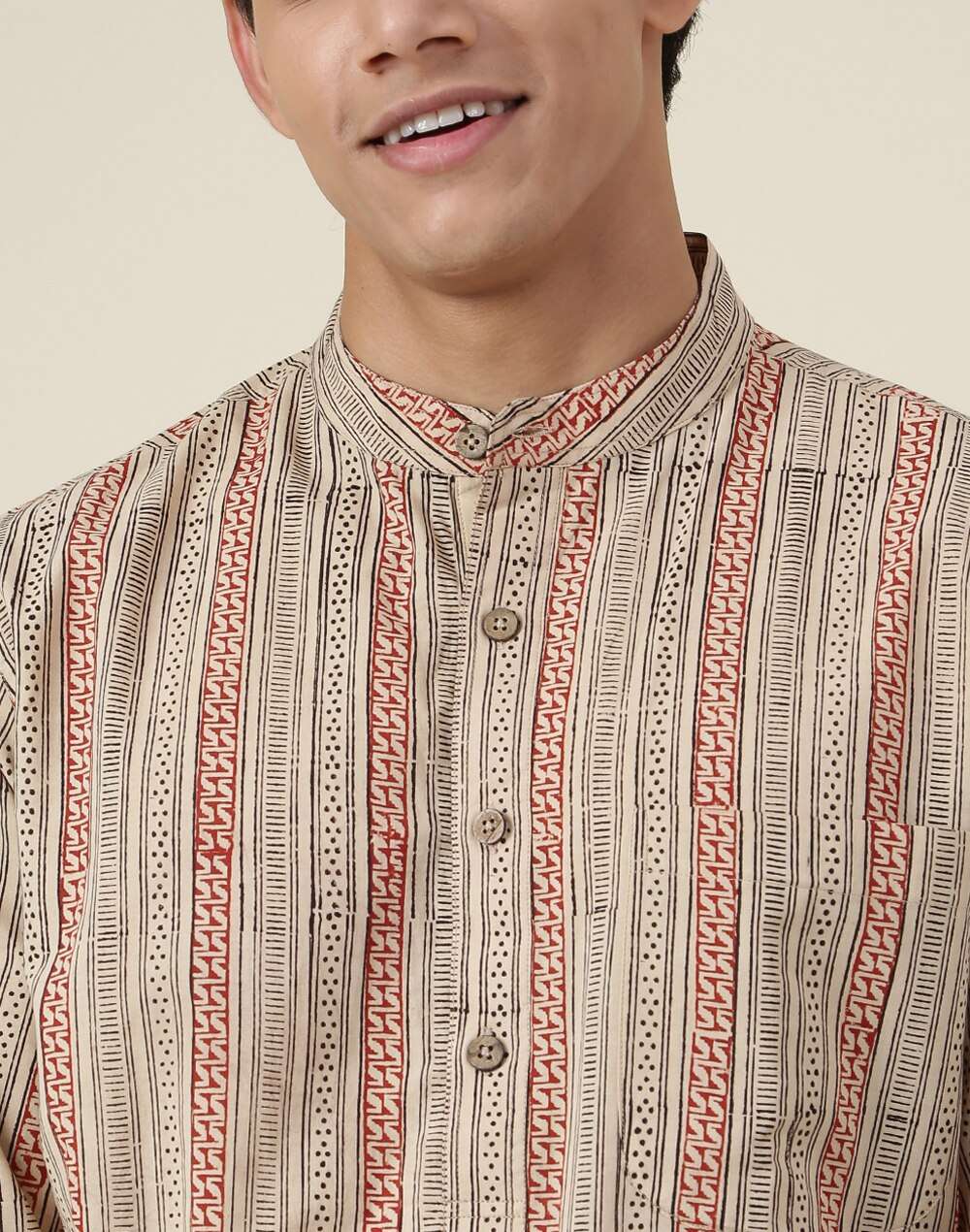 Chinese Collar Cotton Printed Long Kurta