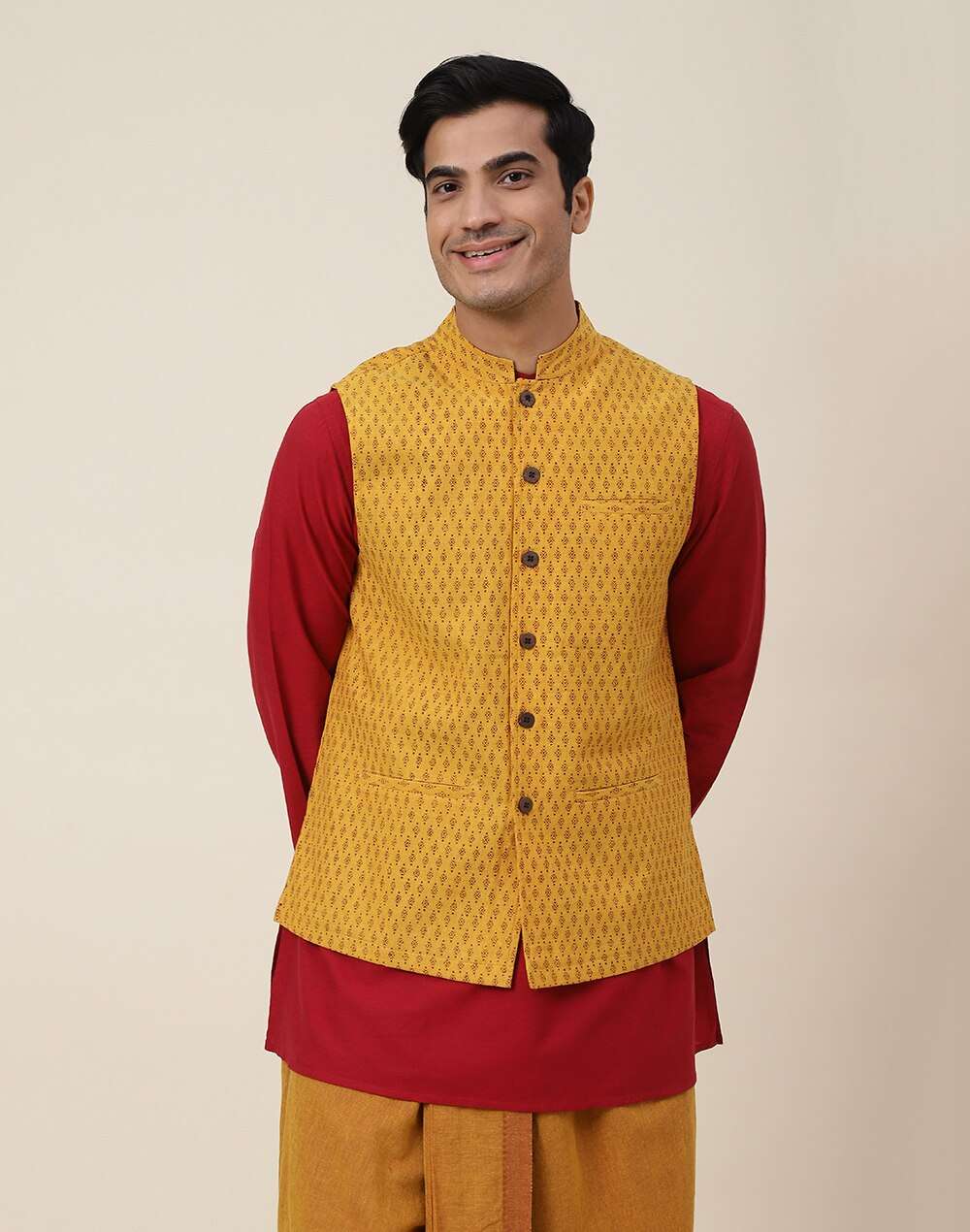 Cut Jacket Buy Cotton Printed Nehru Jacket for Men Online at Fabindia | 10727415