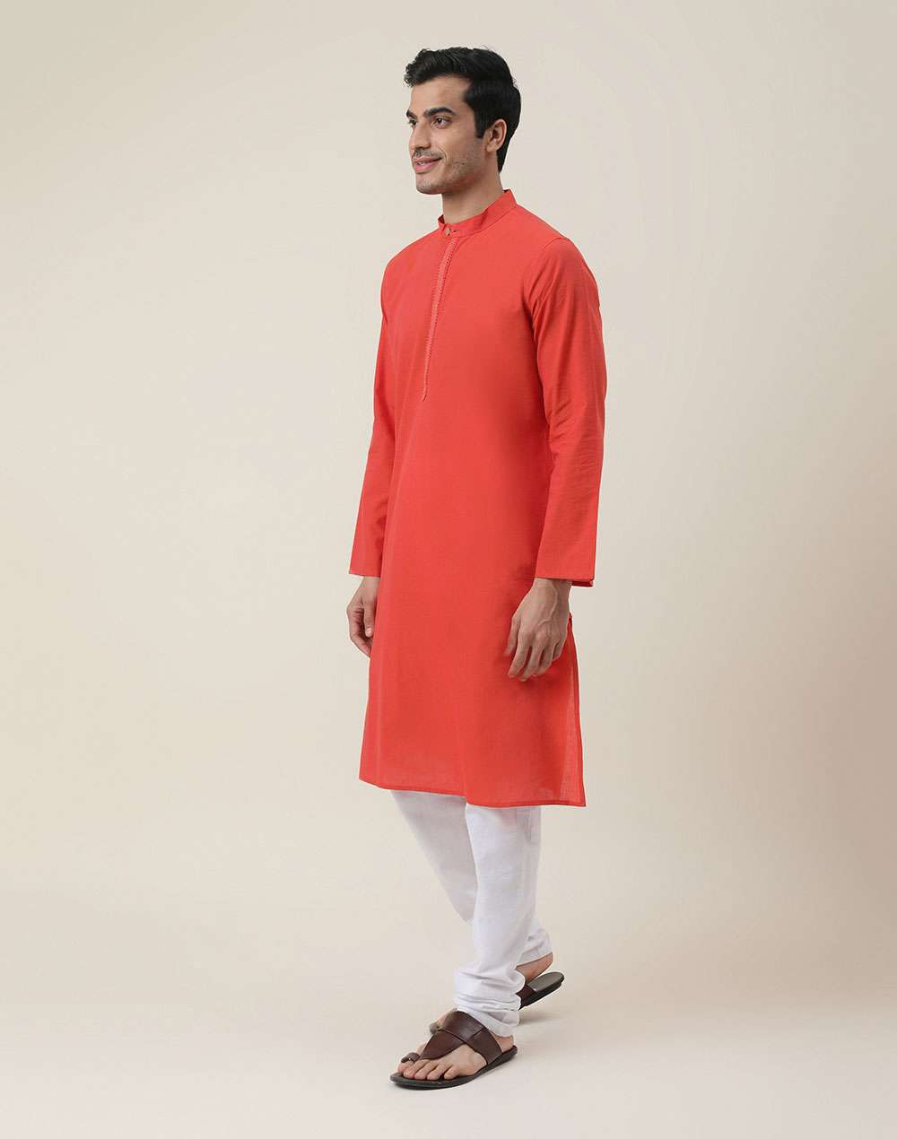 Red Cotton Embroidered Long Kurta