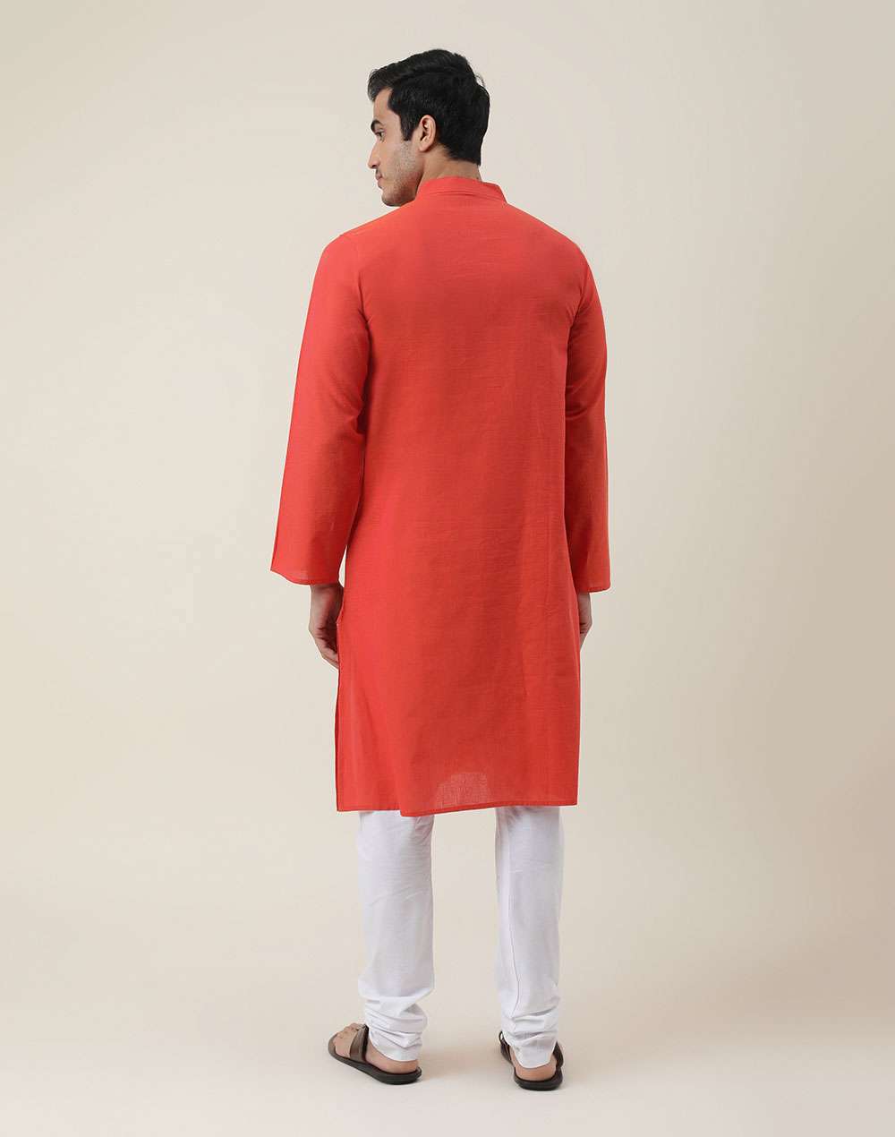 Red Cotton Embroidered Long Kurta