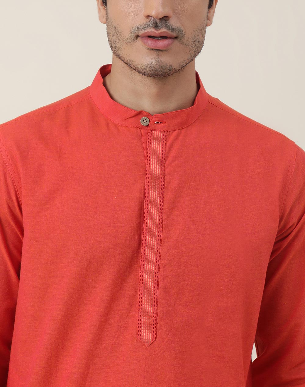 Red Cotton Embroidered Long Kurta