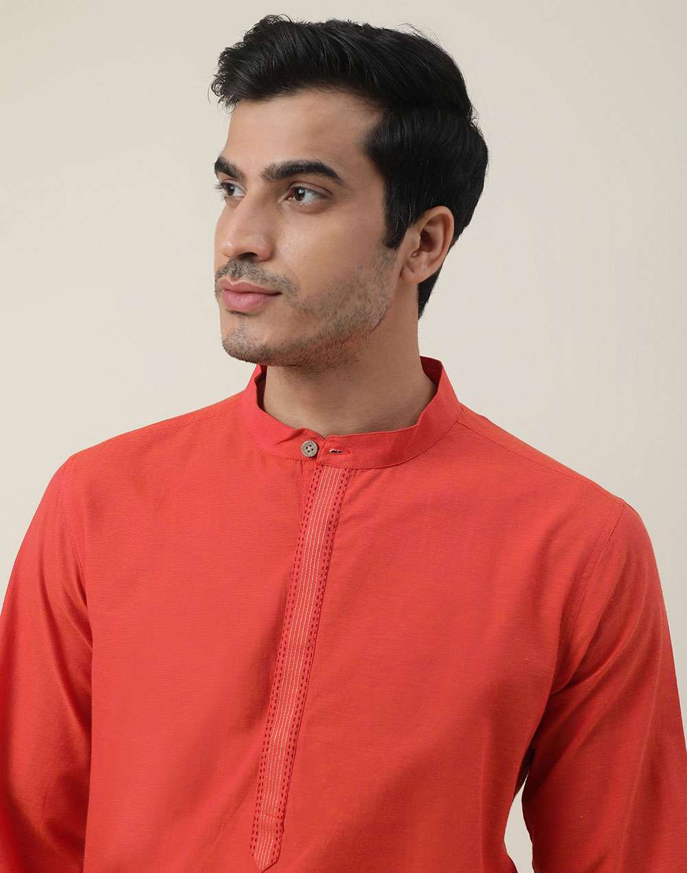 Red Cotton Embroidered Long Kurta