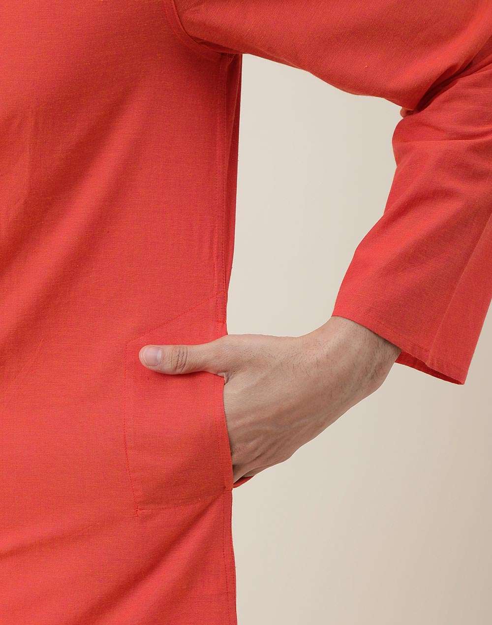 Red Cotton Embroidered Long Kurta