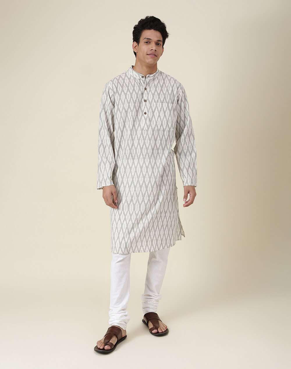 Ikat Printed Chinese Collar Cotton Long Kurta