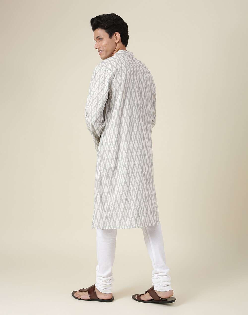 Ikat Printed Chinese Collar Cotton Long Kurta