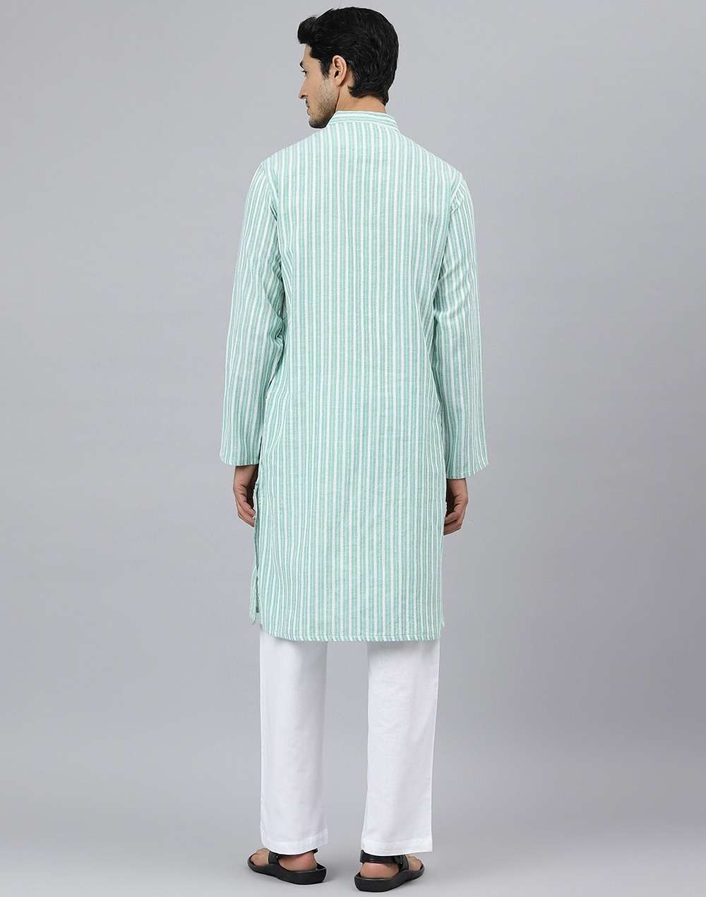 Chinese Collar Cotton Dobby Slim Fit Long Kurta