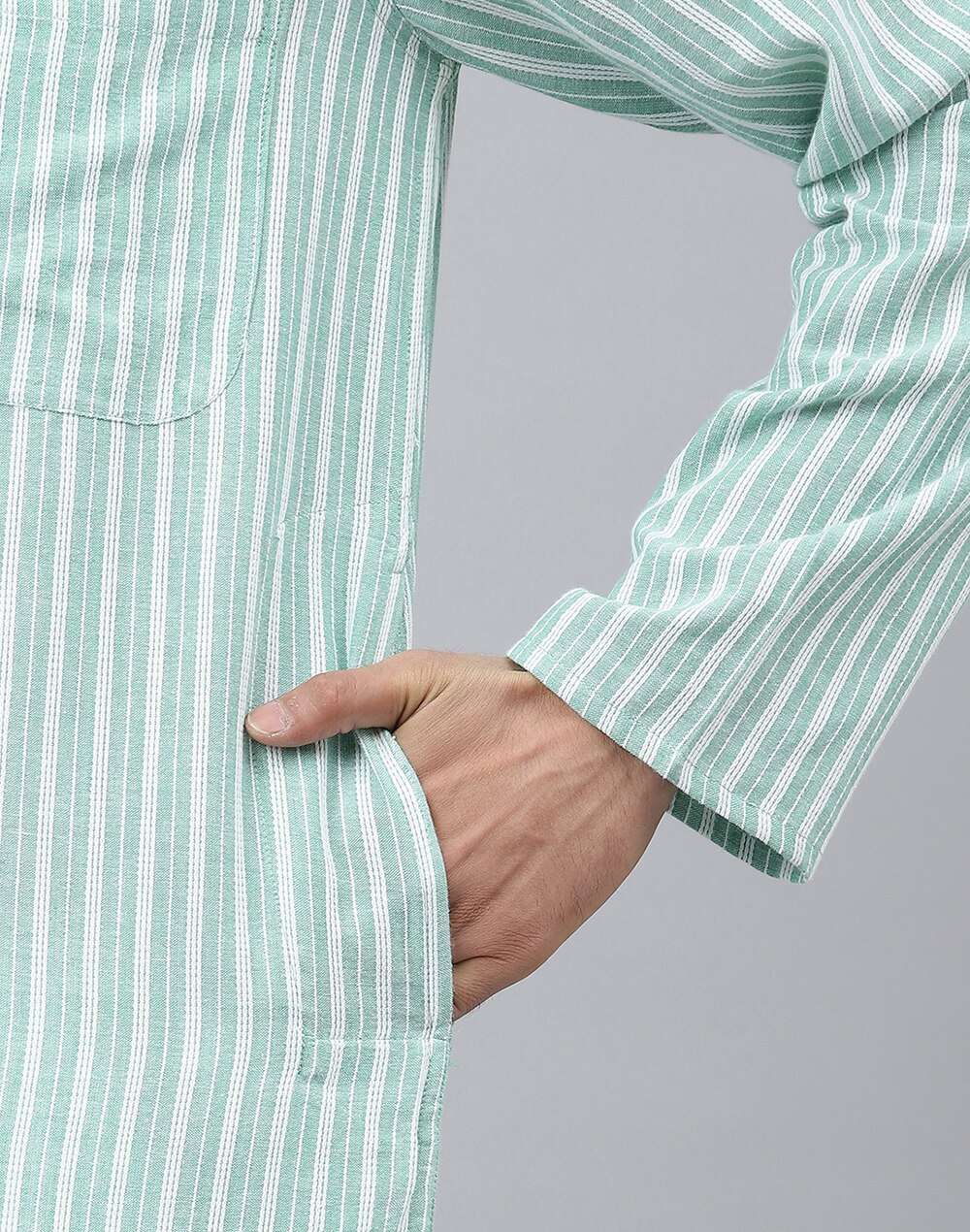 Chinese Collar Cotton Dobby Slim Fit Long Kurta