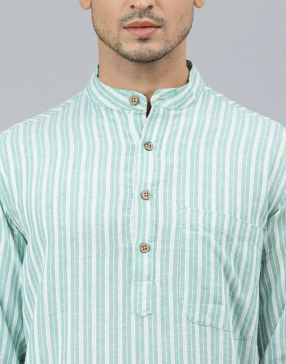 Chinese Collar Cotton Dobby Slim Fit Long Kurta