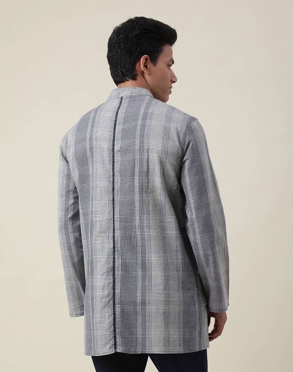 Grey Cotton Checks Short Kurta