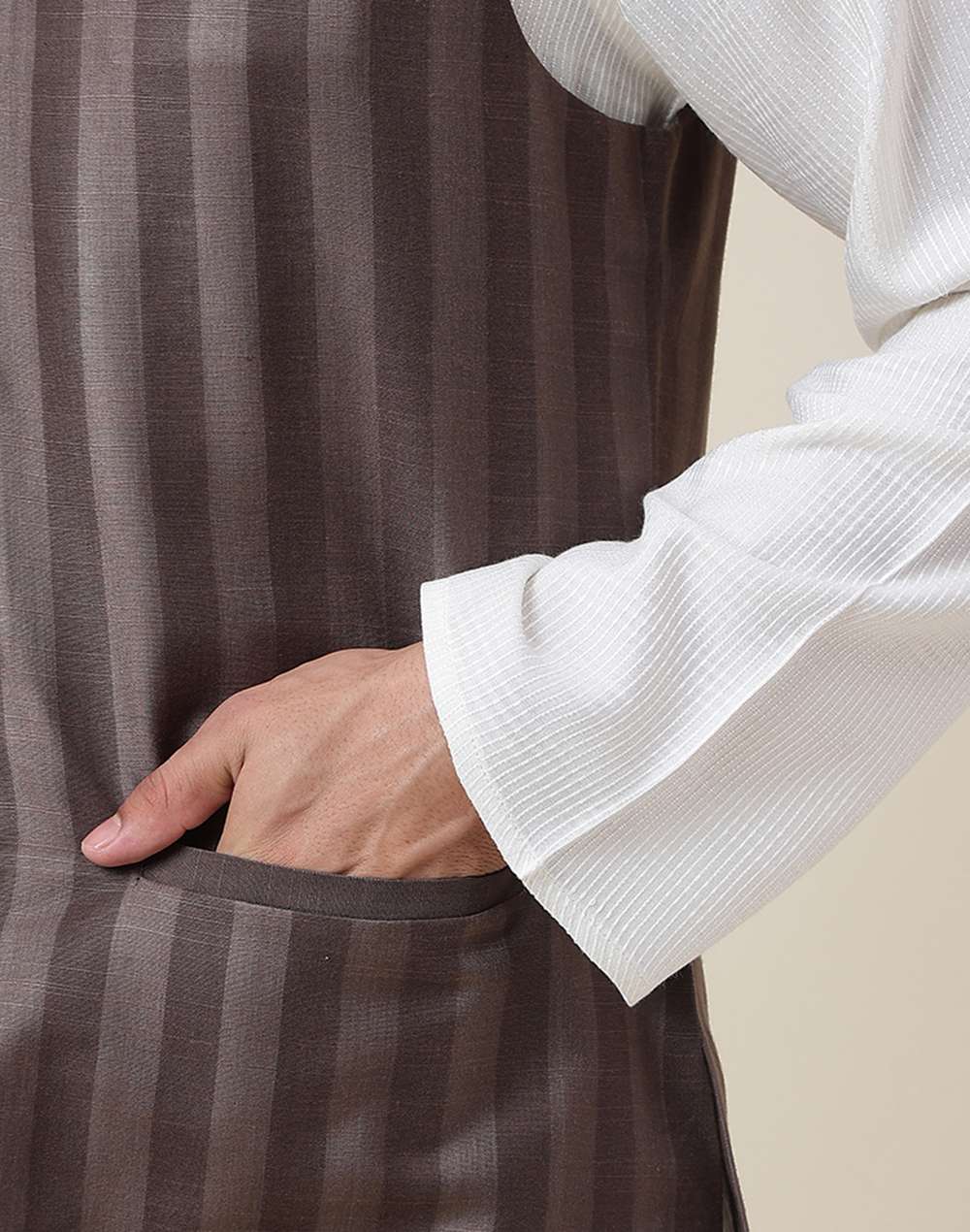 Grey Viscose Blend Striped Nehru Jacket