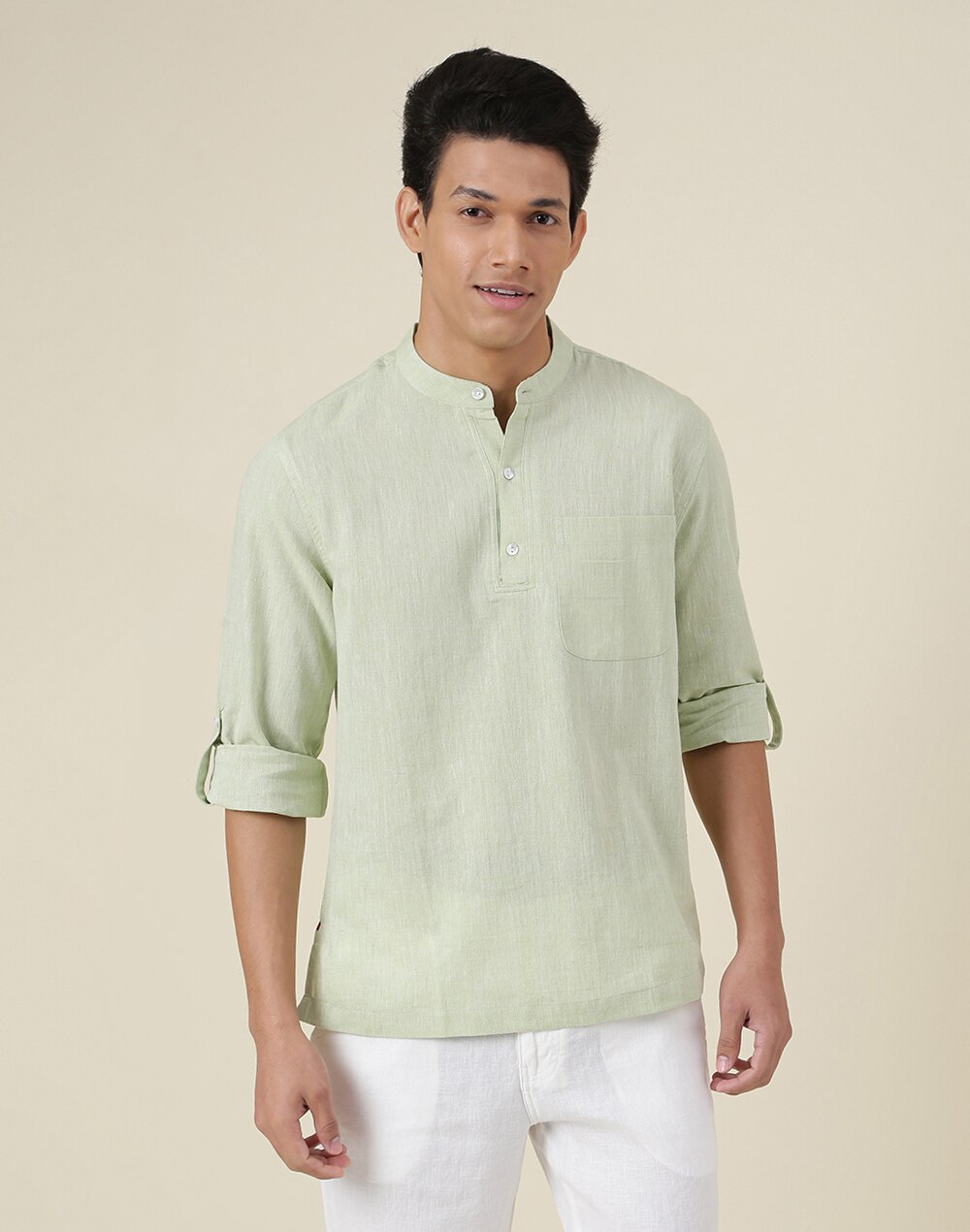 Chinese Collar Cotton Comfort Fit Mid Placket Shirt