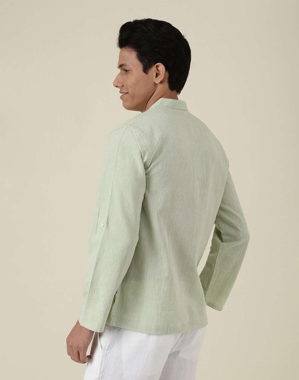Chinese Collar Cotton Comfort Fit Mid Placket Shirt