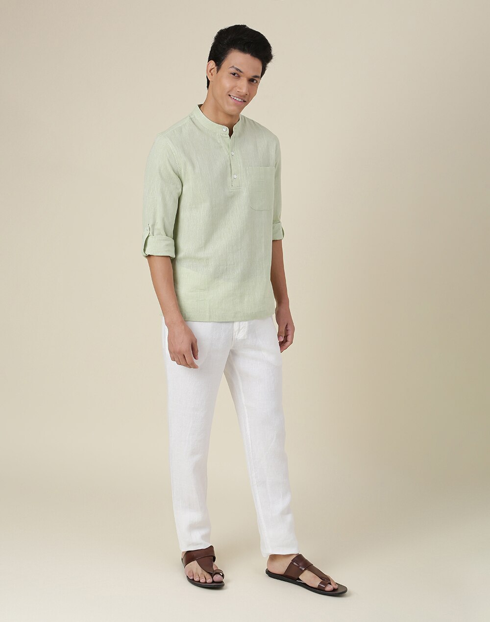 Chinese Collar Cotton Comfort Fit Mid Placket Shirt