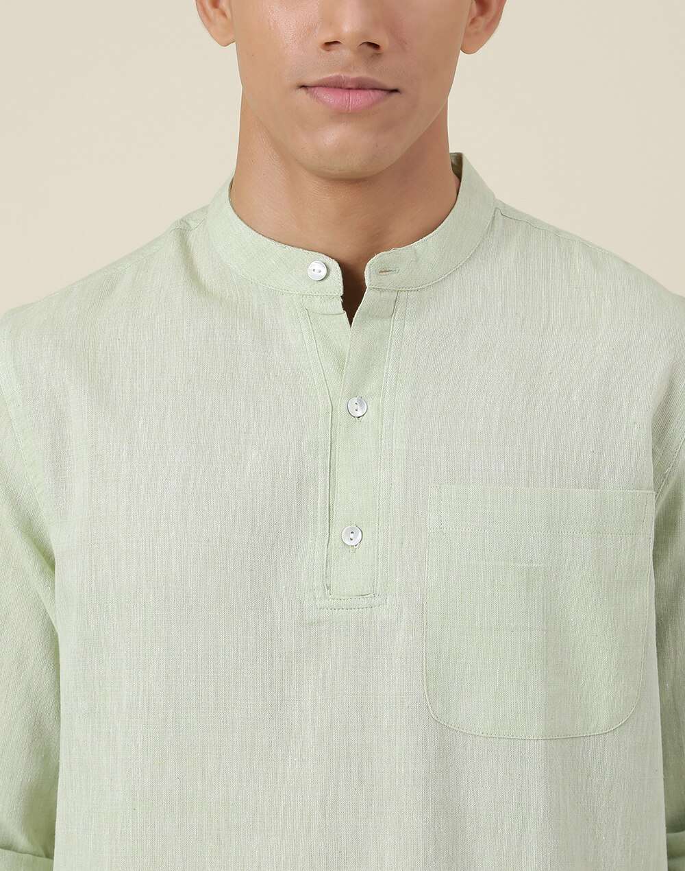 Chinese Collar Cotton Comfort Fit Mid Placket Shirt