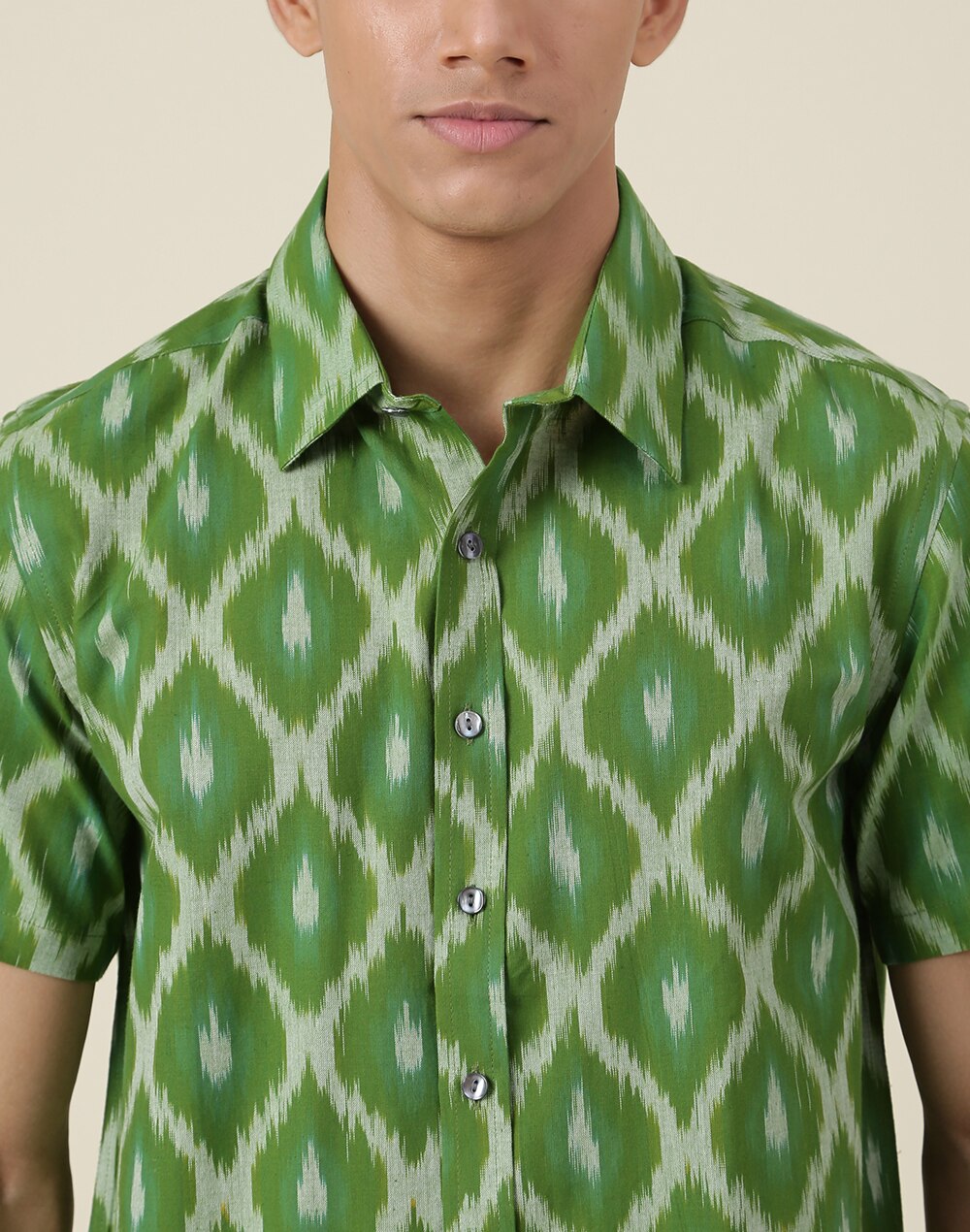 Green Cotton Abstract Straight Fit Shirt