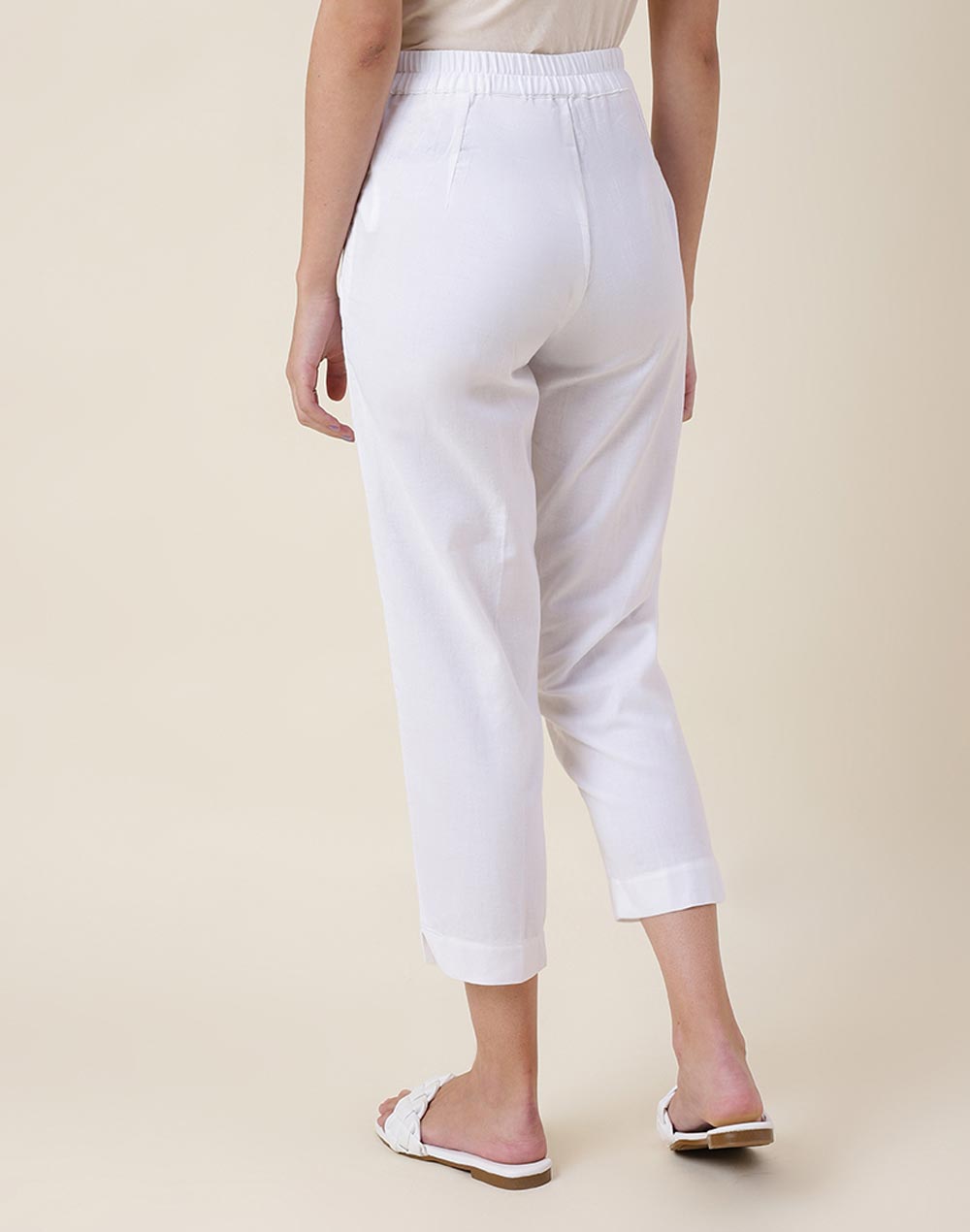 White Cotton Slim Fit Casual Pant