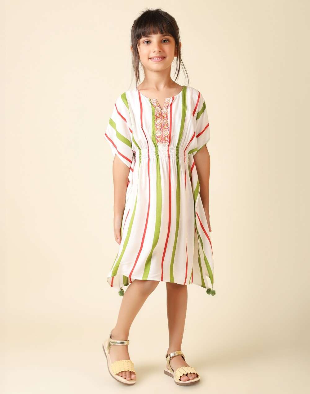 Contrast Trim Hand Block Stripe Print Dress