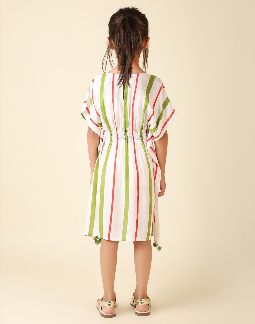 Contrast Trim Hand Block Stripe Print Dress