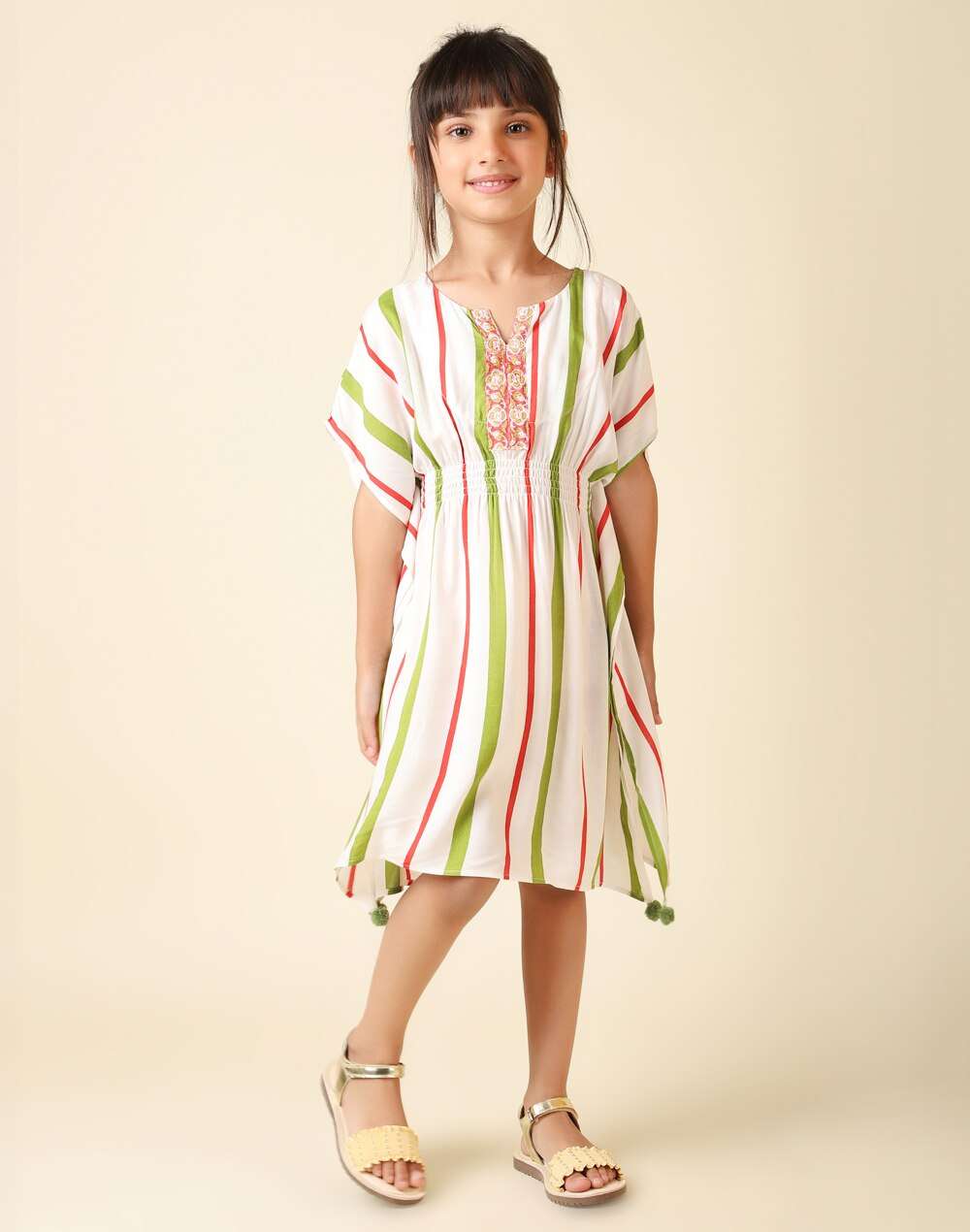 Contrast Trim Hand Block Stripe Print Dress