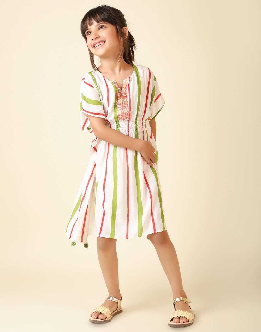 Contrast Trim Hand Block Stripe Print Dress