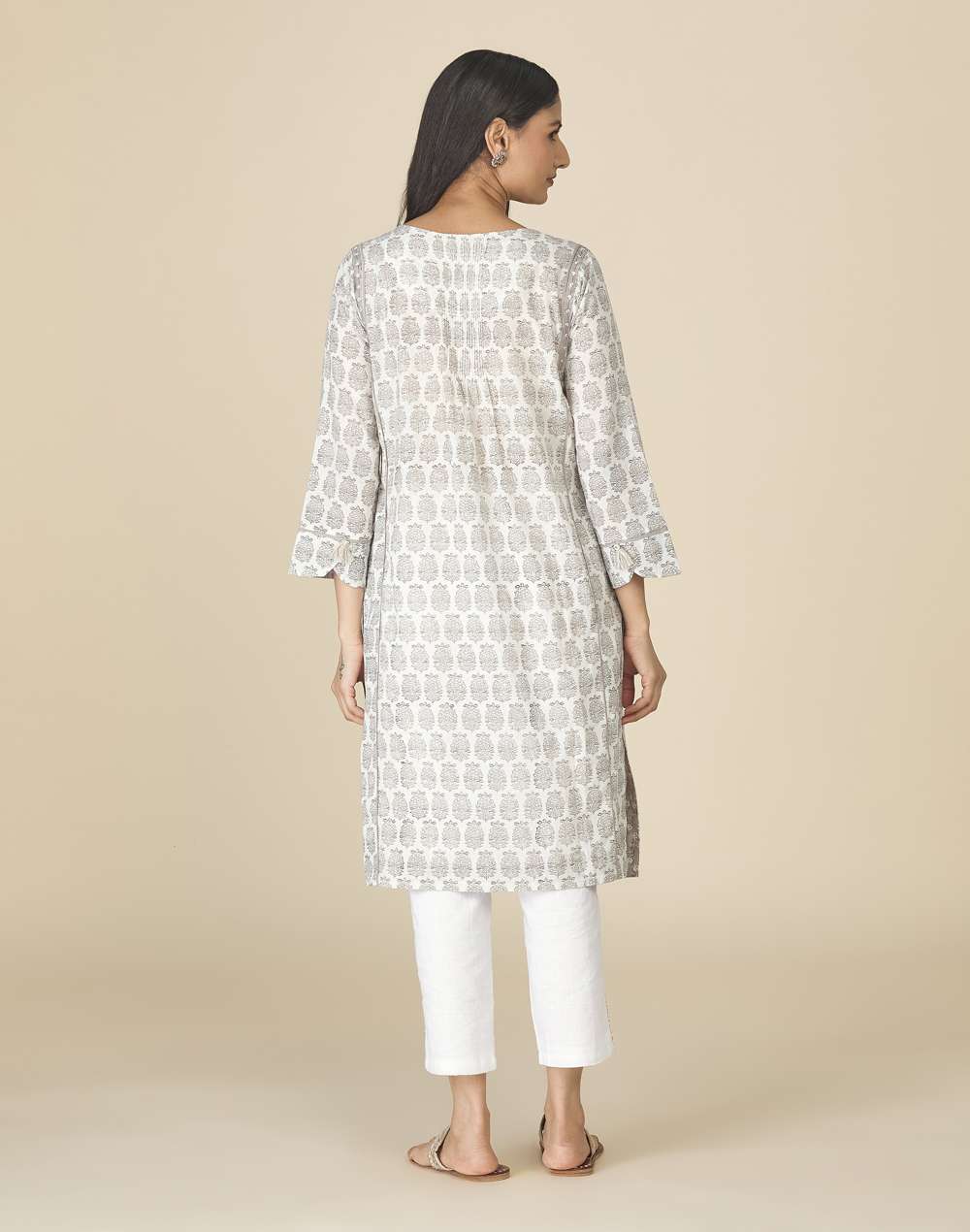 Printed Cotton Round Neck Knee Length Kurta
