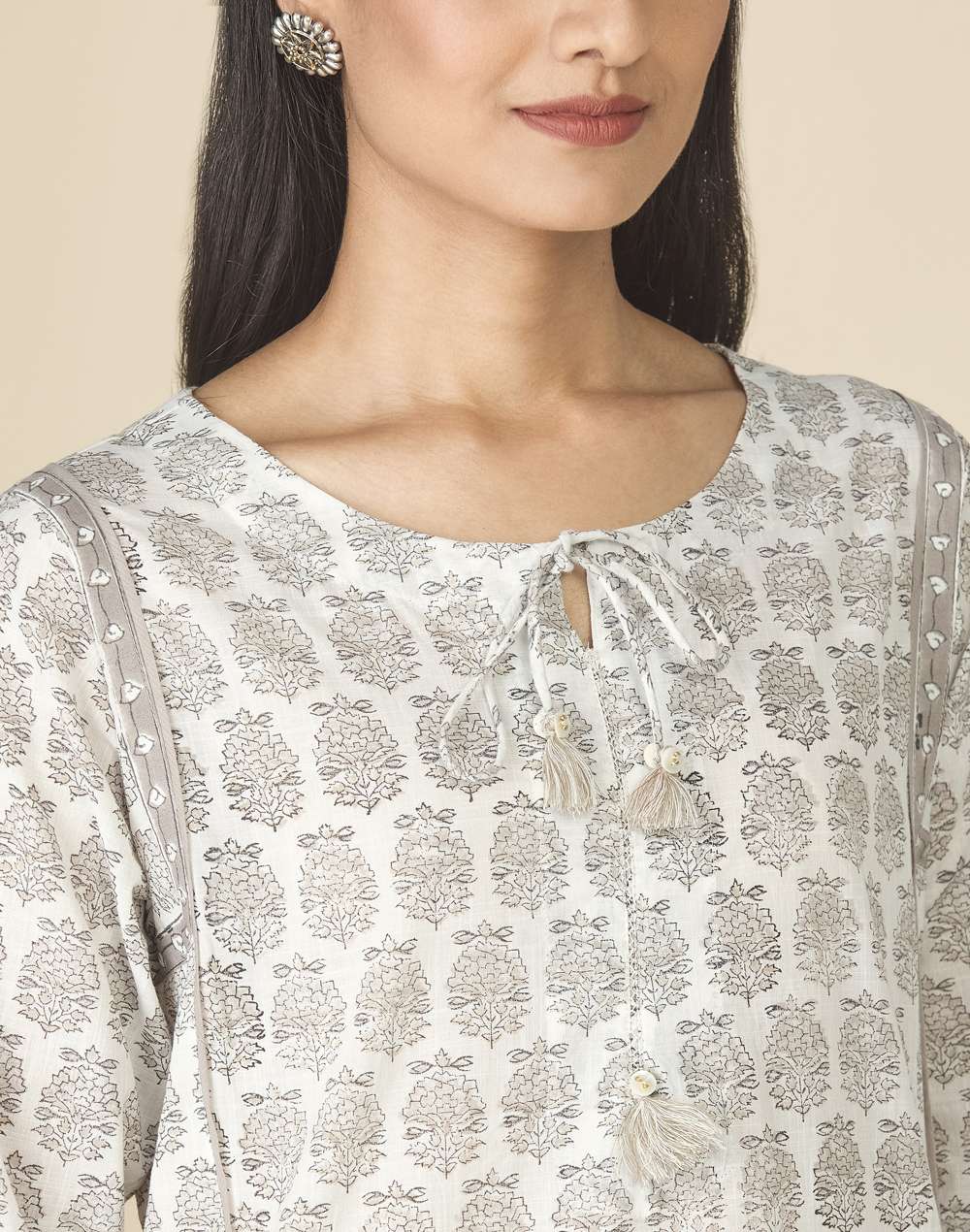 Printed Cotton Round Neck Knee Length Kurta