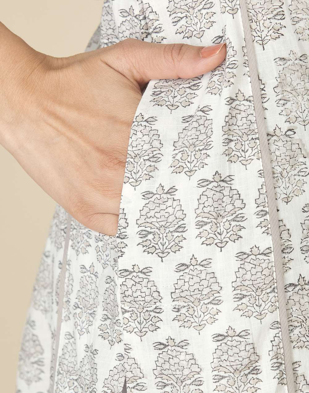 Printed Cotton Round Neck Knee Length Kurta