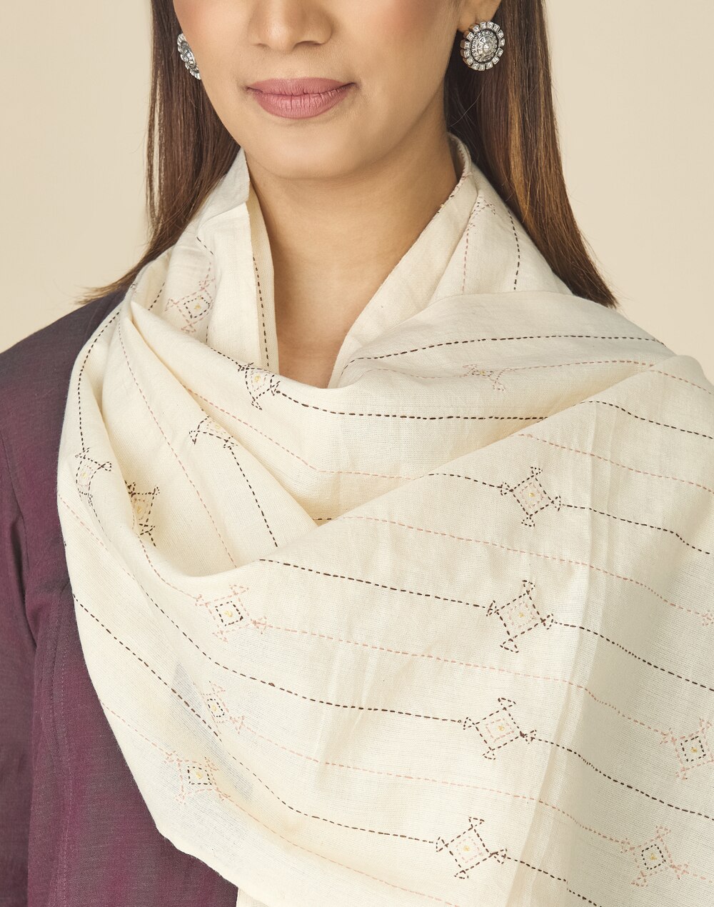 Desert Embroidered Contrast Border Cotton Stole