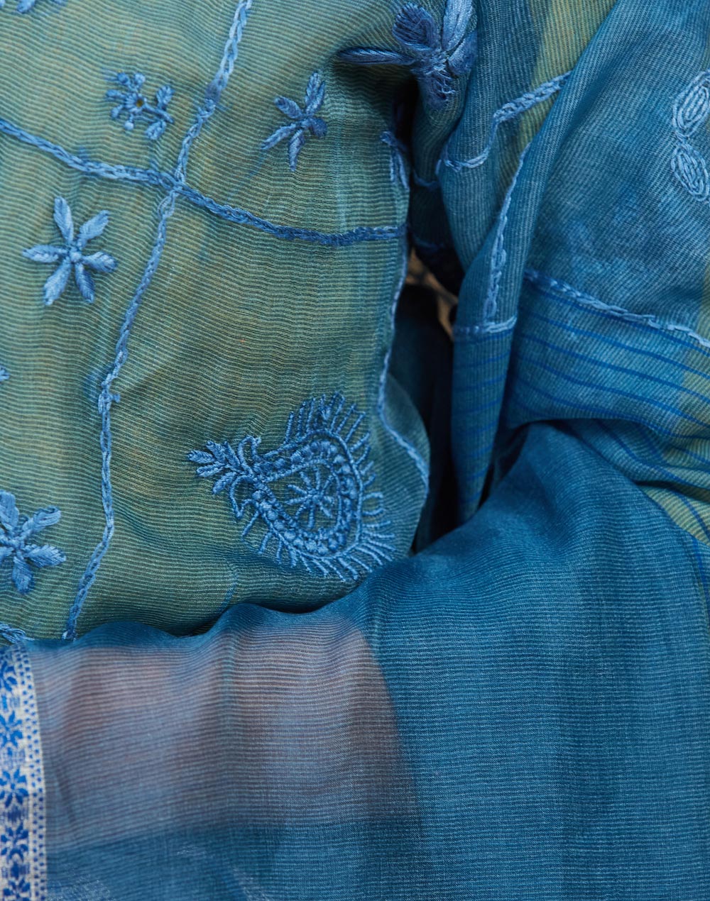Indigo Cotton Silk Embroidered Chikankari Dupatta