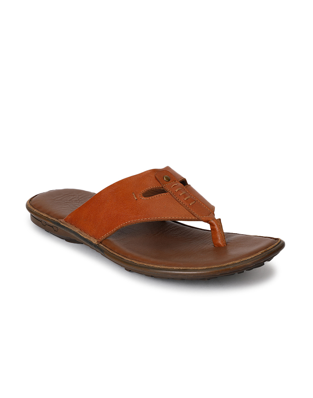 Buy Brown Leather Contrast Top stitch Chappal for Men Online at