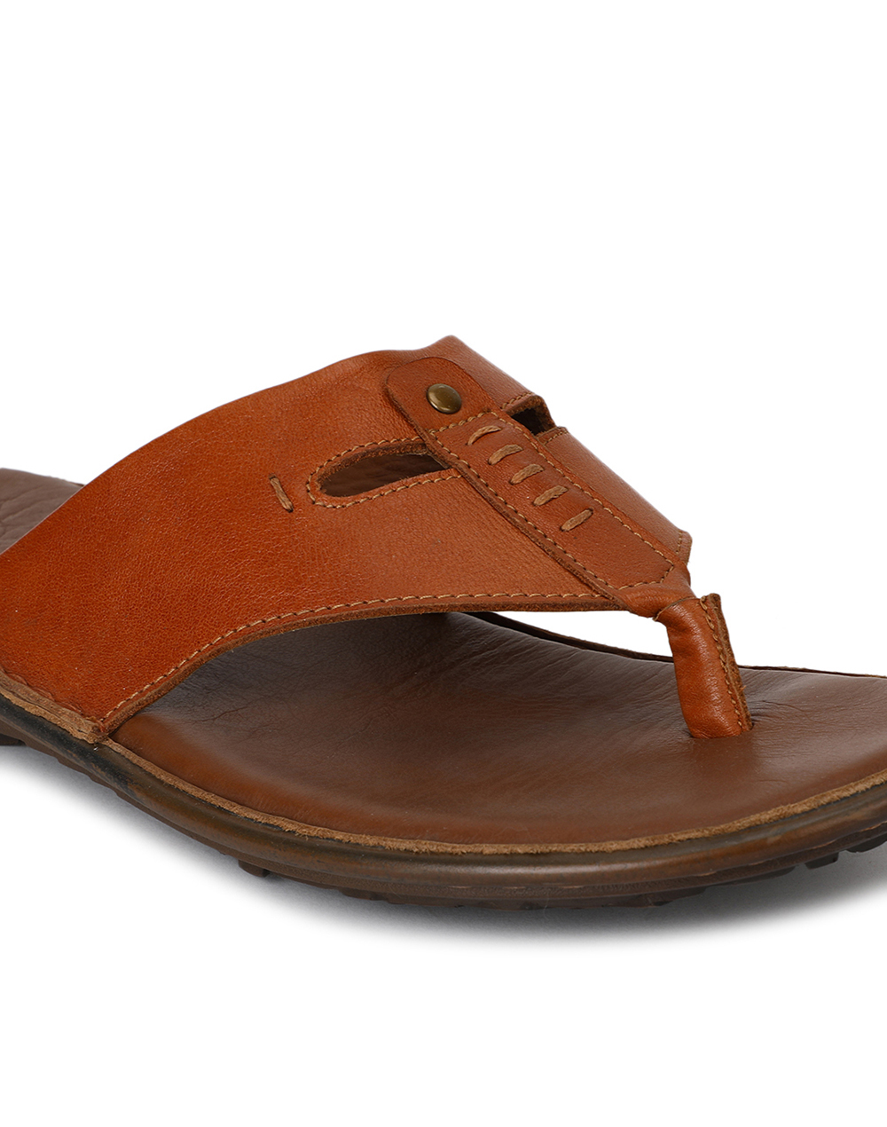 Buy Brown Leather Contrast Top stitch Chappal for Men Online at