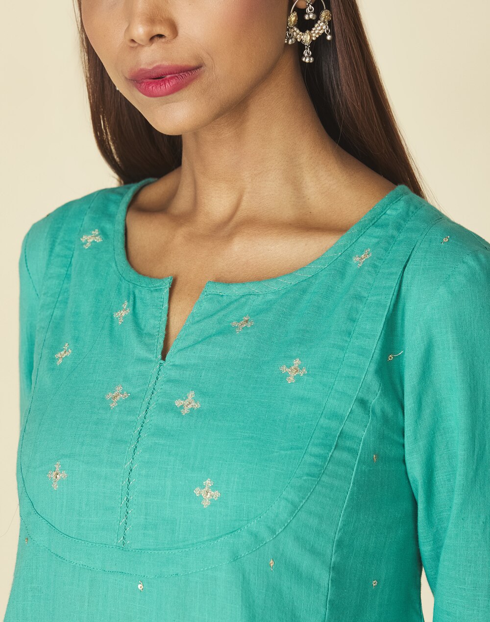 Buy Cotton Embroidered Slim Fit Long Kurta for Women Online at Fabindia ...
