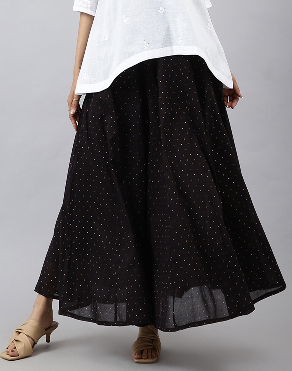 Buy Cotton Mull Khari Dot Printed Drawstring Long Skirt for Women ...