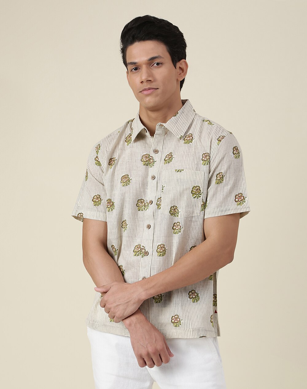 Green Cotton Printed Straight Fit Shirt